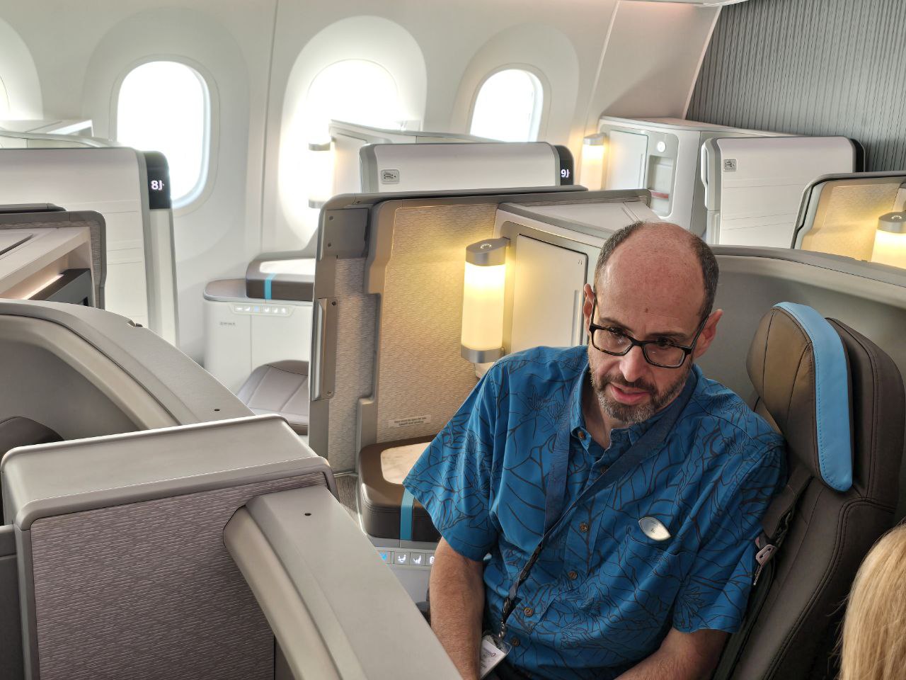Hawaiian Airlines Senior Vice President Avi Mannis onboard Dreamliner.