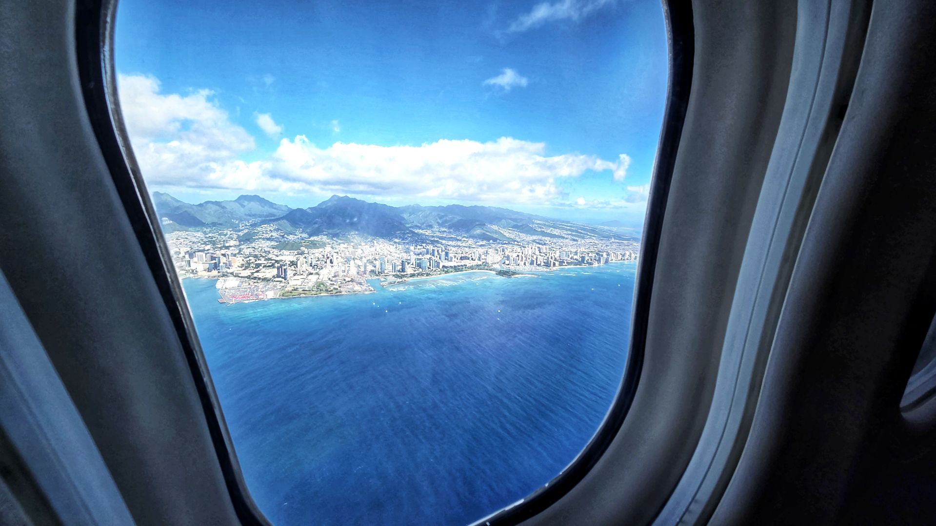 Flying over Honolulu.