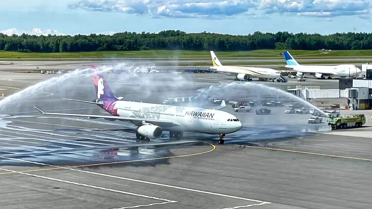Hawaiian Airlines Water Cannon Greeting