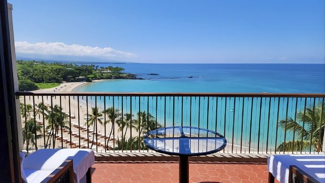 Hawaii beach from hotel balcony.