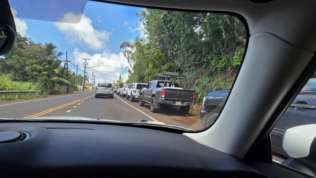 Long line for gas in Kalaheo