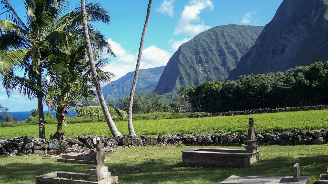 Outside St. Philomena Church, Kalaupapa Molokai